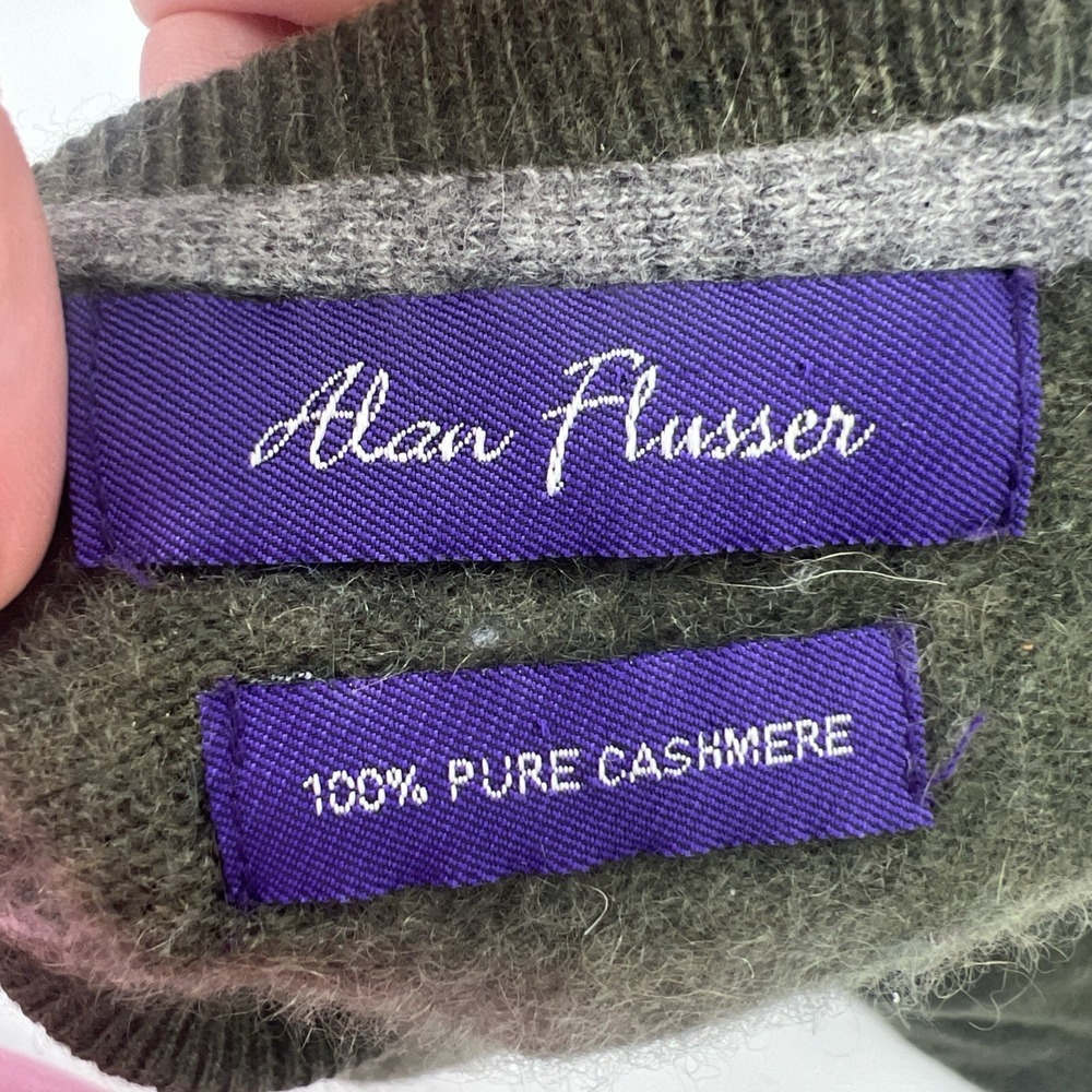 Alan Flusser Cashmere Sweater Men XL Green V Neck Preppy Hipster Old Money - Picture 6 of 11